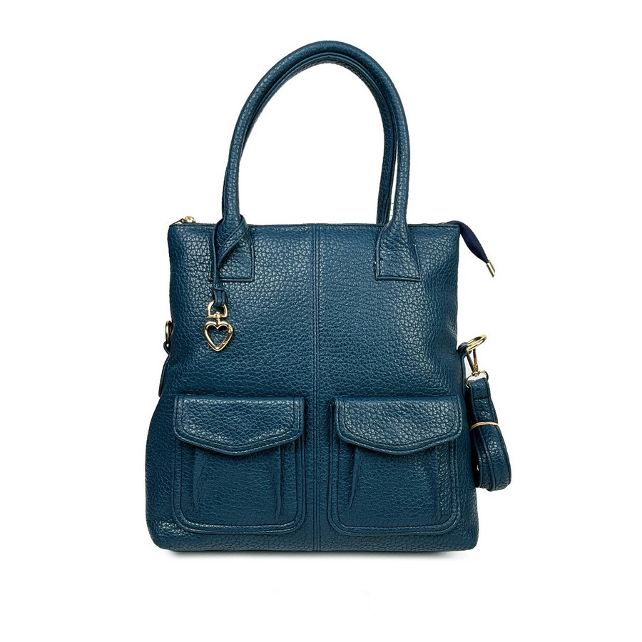 شنطة هاند وكروس جلد إيطالي كحلي بجيوب داخلية وخارجية مقاس 23×30